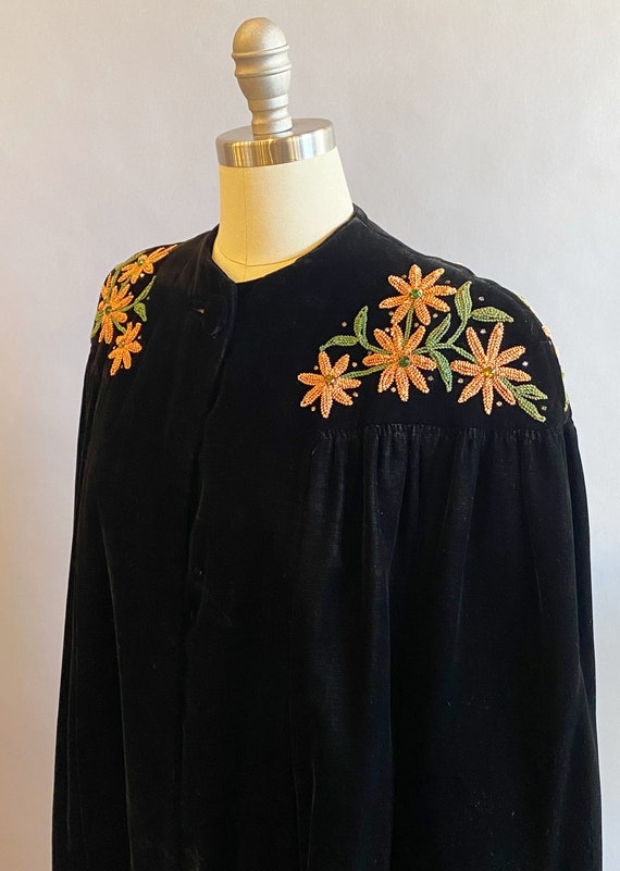 1940s Velvet Coat / Black Velvet Duster / Opera C… - image 6