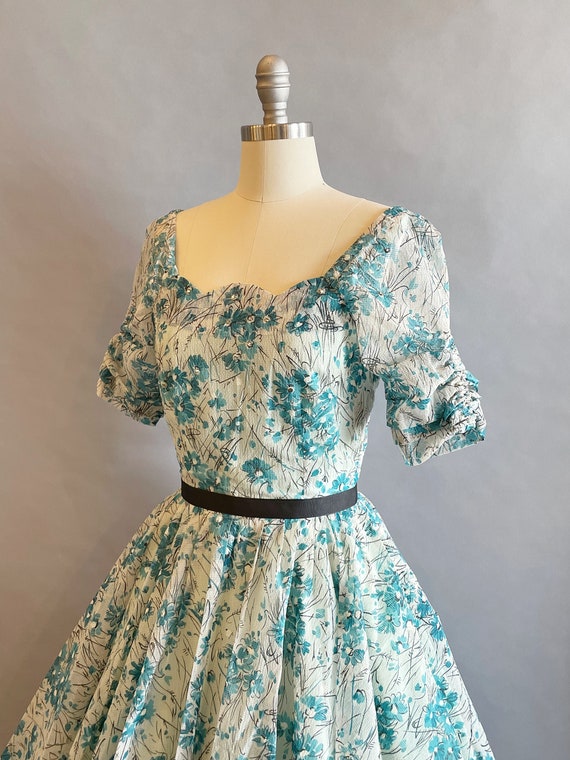 1950's Party Dress / Sheer Floral Print Dress / D… - image 6