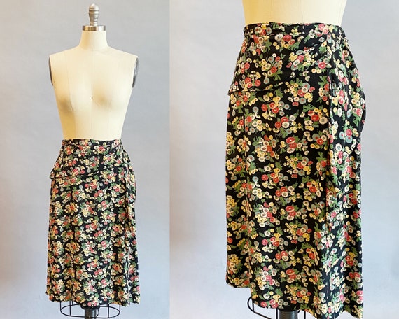 1940s Skirt / 1940's Cold Rayon Skirt / 1940s Floral … - Gem