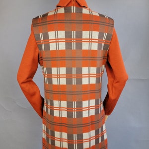 1960s Dress Set / Italian Knit / Burnt Orange Plaid Dress Set /Dress and Long Vest / 1960s Orange Dress / 1960s Plaid Dress / Size Large image 3