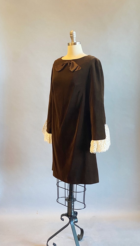 1960s Velvet Mini Dress / 60s Mod Dress / 1960s P… - image 4