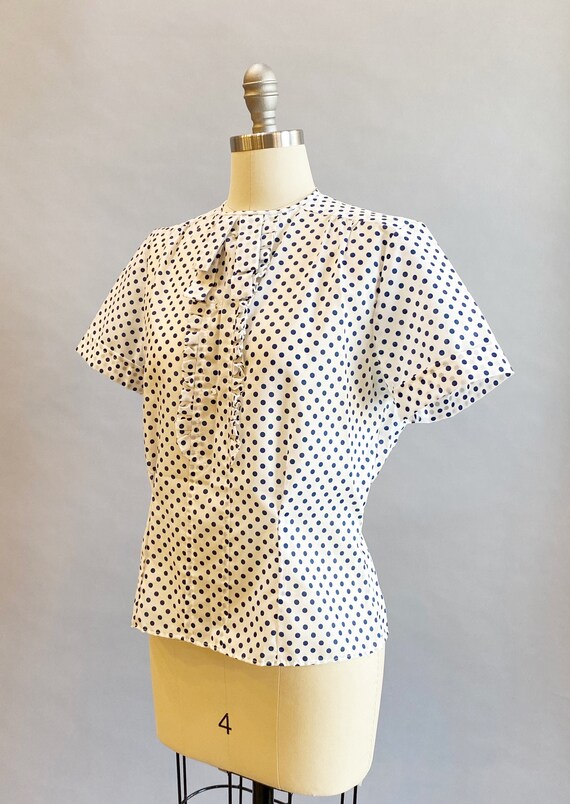 1950's Polka Dot Blouse / 1950's Suit Blouse / Bl… - image 4