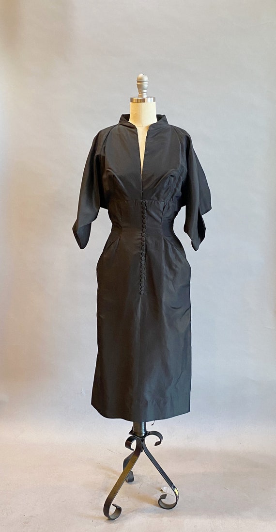 1950s Black Silk Dress / Samuel Winston Dress / D… - image 2