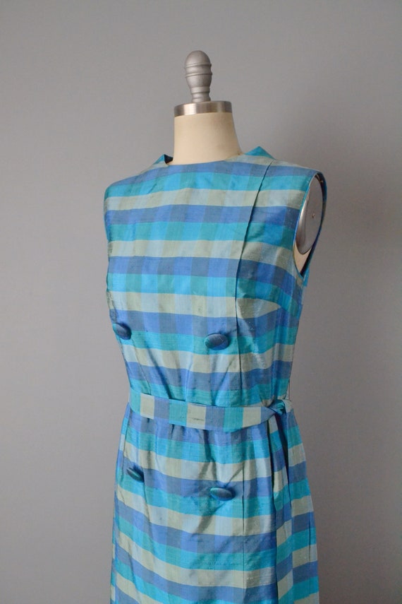 1960s Plaid Thai Silk Dress // Size Medium - image 7