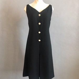 1960s Suzy Perette Cocktail Romper / Vintage Culottes Dress / Pocket Dress / Designer Dress / Black Cocktail Dress / Size Large Size Medium image 2