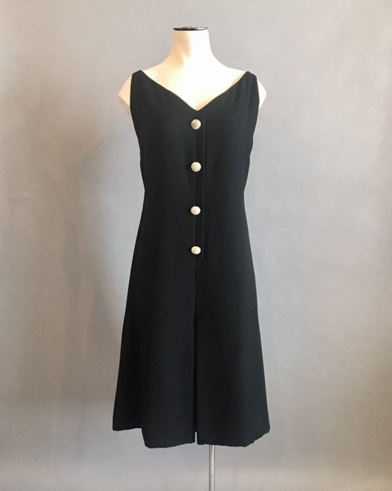 1960s Suzy Perette Cocktail Romper / Vintage Culottes Dress / Pocket Dress / Designer Dress / Black Cocktail Dress / Size Large Size Medium image 2