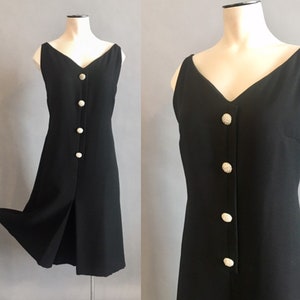 1960s Suzy Perette Cocktail Romper / Vintage Culottes Dress / Pocket Dress / Designer Dress / Black Cocktail Dress / Size Large Size Medium image 1