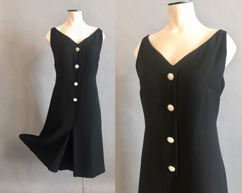 1960s Suzy Perette Cocktail Romper / Vintage Culottes Dress / Pocket Dress / Designer Dress / Black Cocktail Dress / Size Large Size Medium image 1