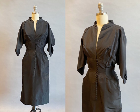 1950s Black Silk Dress / Samuel Winston Dress / D… - image 1