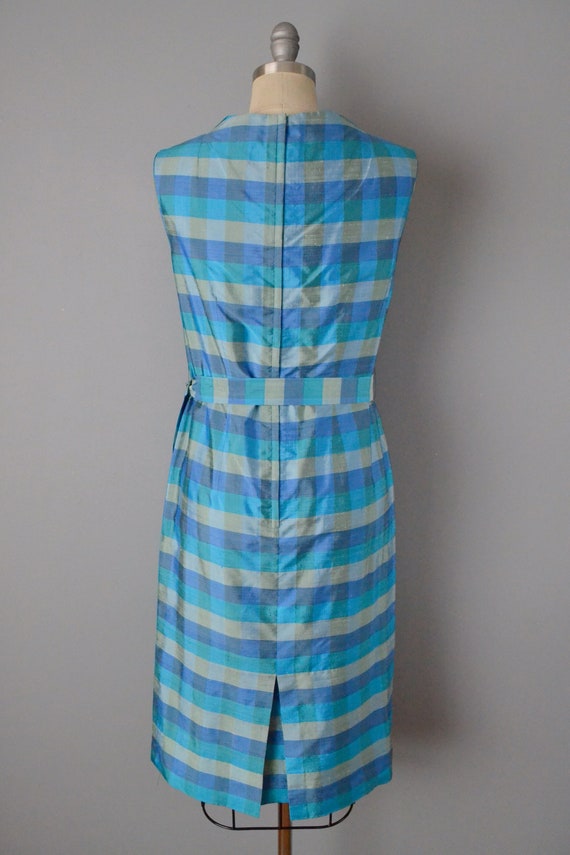 1960s Plaid Thai Silk Dress // Size Medium - image 4