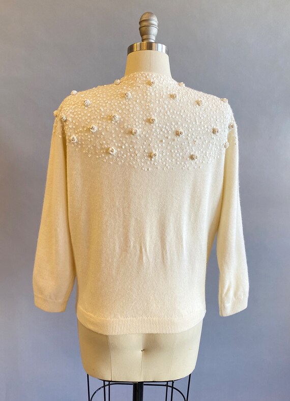 1950s Cream Sequined Cardigan / Beaded Sweater / … - image 7