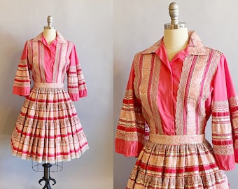 1950s Pink And Silver Fiesta Set / Patio Set / Fiesta Skirt  / Size Medium