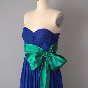 Bergdorf Goodman Designer Couture / 1950s Dress and Cape / 1957 Royal Blue and Emerald Silk Gown and Matching Cape / Size Small image 3