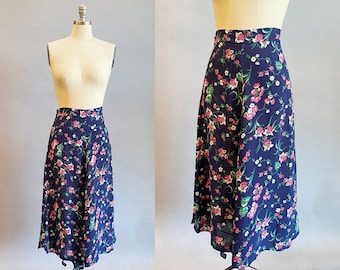 1940's Skirt / 1940s Cold Rayon / 1940s Floral Skirt / Vintage Skirt / Size Medium