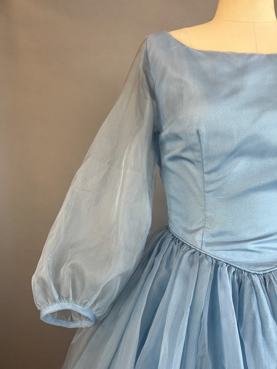 1950s Blue Gown / 1950s Blue Organdy Party Dress … - image 7