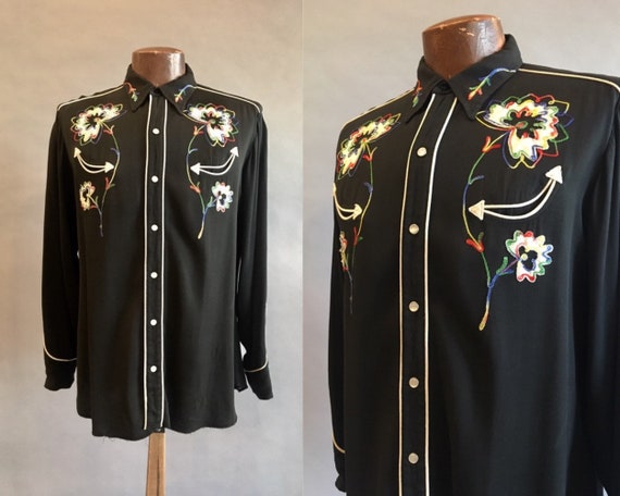 1950s H Bar C Embroidered Western Shirt / Rockabil