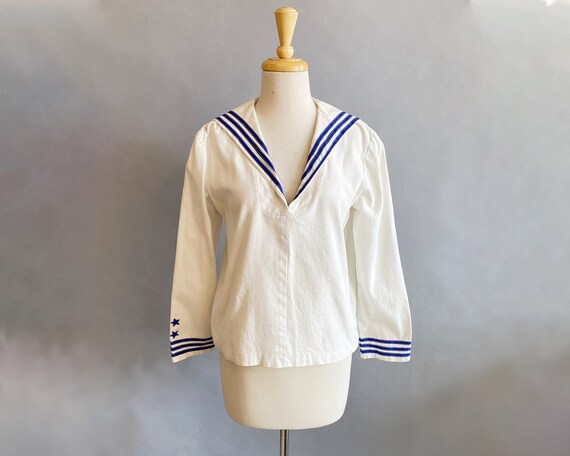 1950s Sailor Top / Middy Blouse / Nautical Top / S