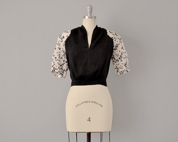 30s Blouse // 1930’s Clover Print Silk Blouse // L