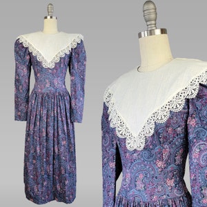 Gunne Sax-jurk / Gunne Sax jurk in Victoriaanse stijl / Paisley Gunne Sax-jurk jaren 80 met Victoriaanse kraag / maat medium