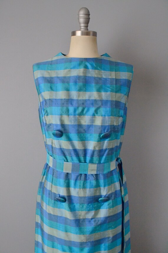 1960s Plaid Thai Silk Dress // Size Medium - image 3