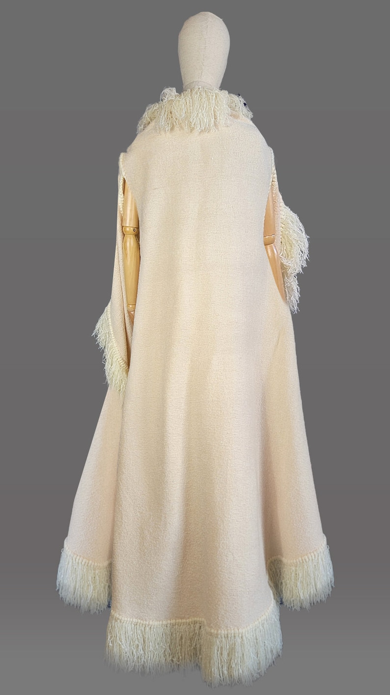 Handwoven in Mexico /1970s Cream Maxi Skirt and Fringed Vest / Embroidered Mexican / Size image 2