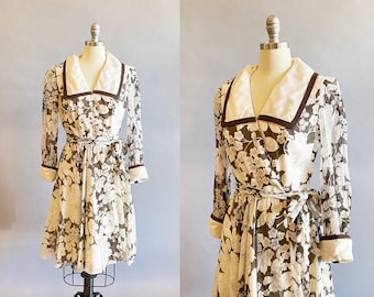 1970er Jahre Floral Wrap Kleid / S. Eisenberg Kleid / Floral Baumwollkleid / Größe klein