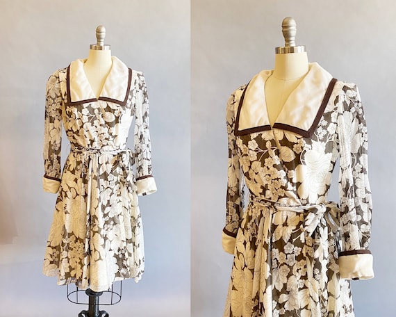 1970s Floral Wrap Dress / S. Eisenberg Dress / Fl… - image 1