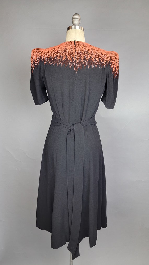 Rare 1940s Dress / Black Crepe Dress with Cascadi… - image 5