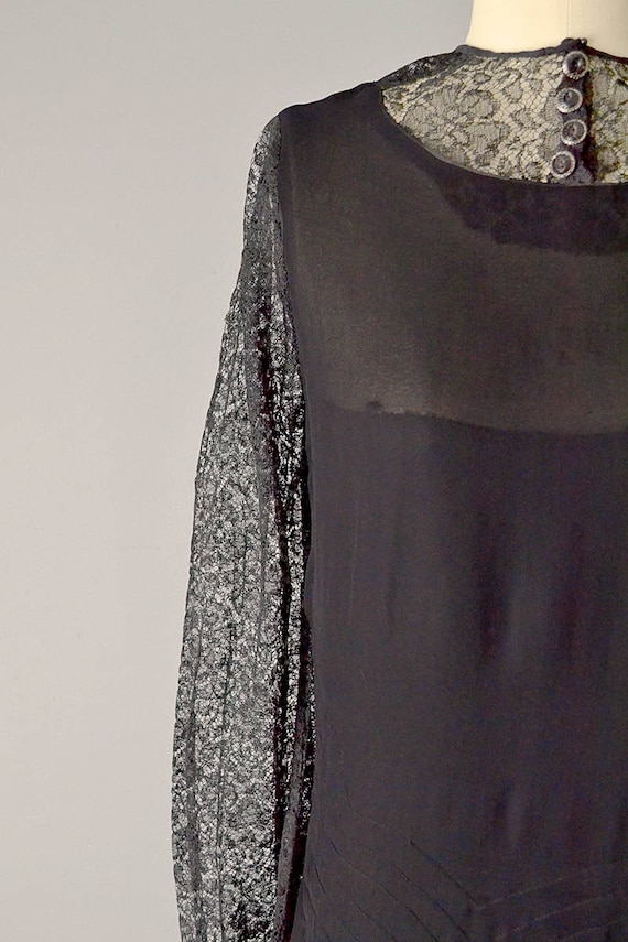 1920s Silk Dress / 1920s Black Silk Lace and Chiffon … - Gem