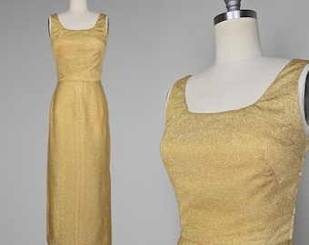 1960s Gold Gown / Lamé Gown / Metallic Gown / Gold Formal Dress / Gold Lamé Evening Dress / Marilyn Dress / Size Small