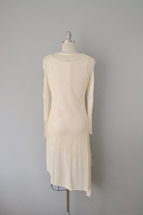 1970s Fringed Dress / Asymmetrical Ivory Slip Dre… - image 5