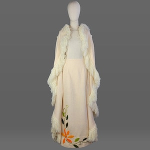Handwoven in Mexico /1970s Cream Maxi Skirt and Fringed Vest / Embroidered Mexican / Size image 1