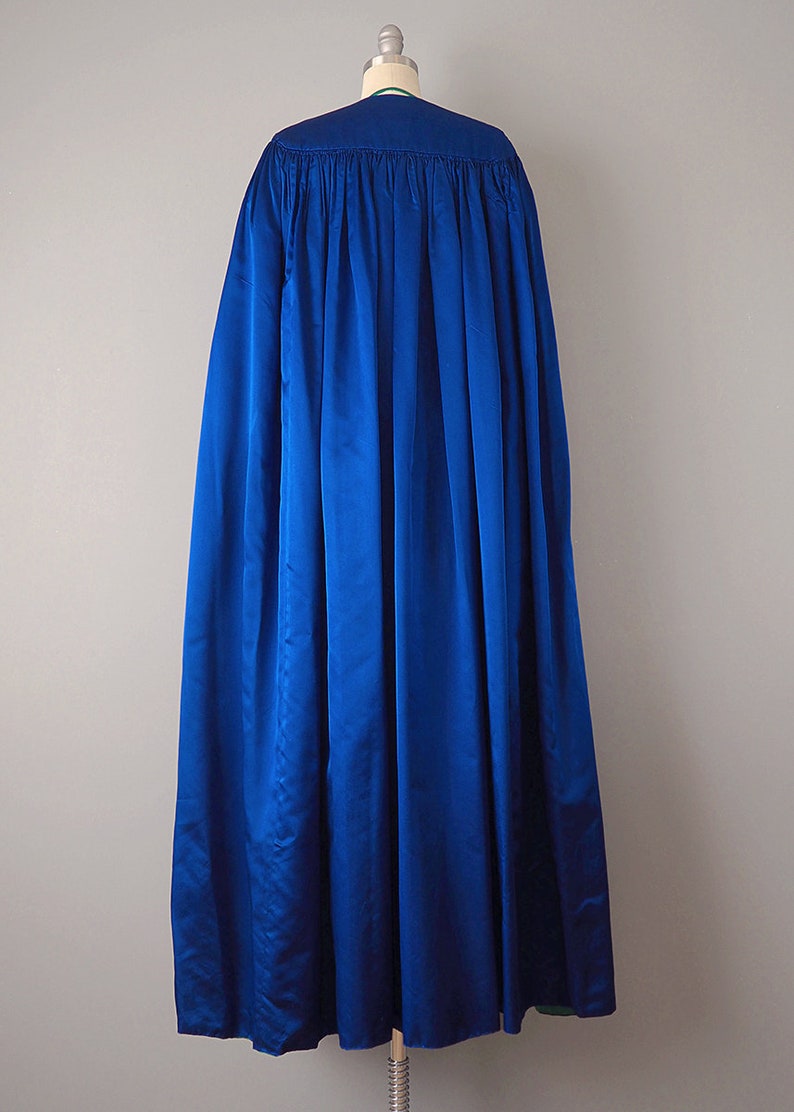 Bergdorf Goodman Designer Couture / 1950s Dress and Cape / 1957 Royal Blue and Emerald Silk Gown and Matching Cape / Size Small image 9