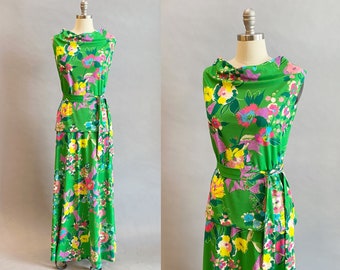 1970s Floral Dress / 70s Dress Set / 1970s Day Dress / Size Small