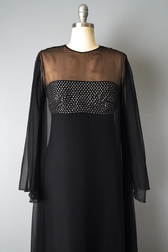 1970s Estevez Dress/ Studio 54 Dress/ Black Chiff… - image 6