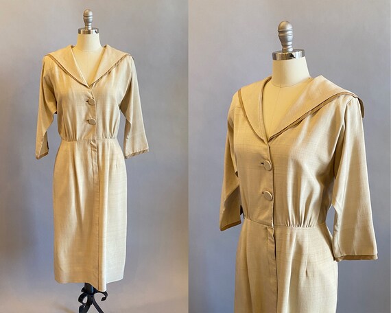 1950s Day Dress By Holver McGrath / Silk Shantung