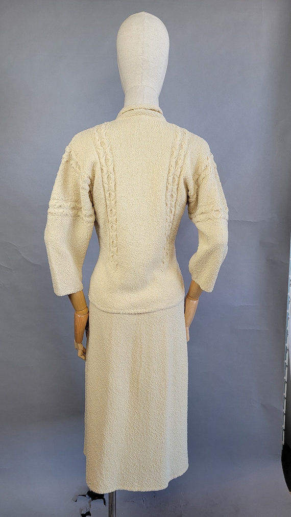 1950s Knit Set / 1950s Cream Bouclé Knit Skirt Se… - image 3