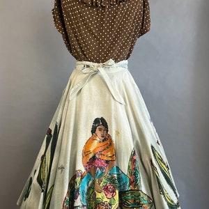 1950s Circle Skirt / 50s Sequin Mexican Circle Skirt w/ Woman, Flowers, & Cacti / Size Medium image 4