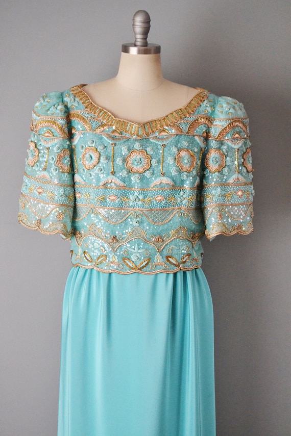 1980s Richilene Gown / Turquoise Dress / Statemen… - image 10