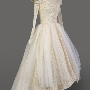 1950s Ivory Cotton Lace Sequins Wedding Dress | XS/S