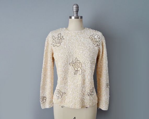 1960s Gene Shelly Sequined Sweater / Beaded Sweate