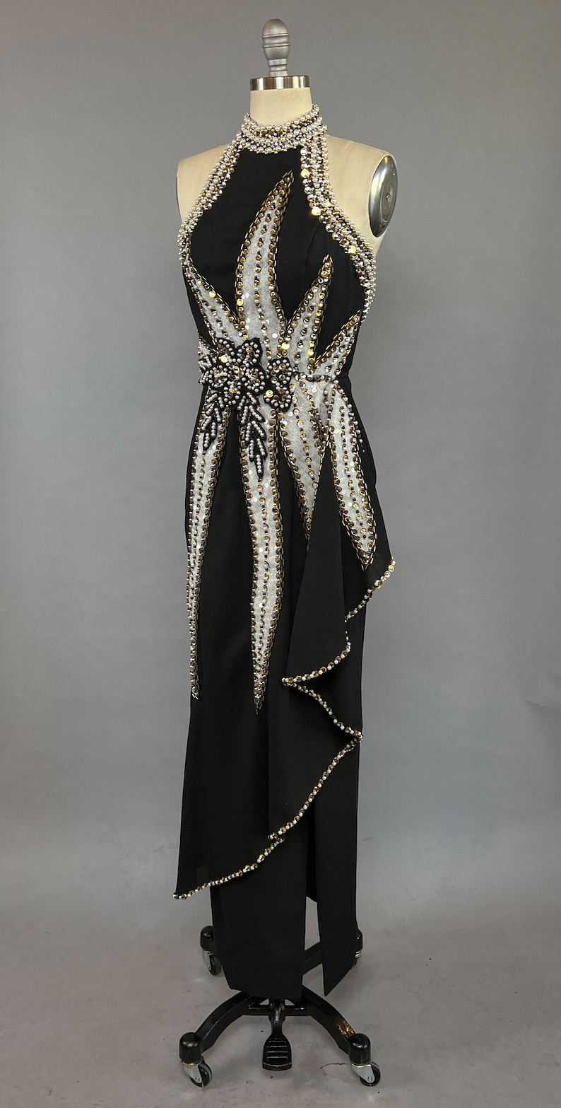 1980s Beaded Gown / Rholand Roxas Evening Gown / Show Gown / Backless Dress / Vintage Evening Wear / Size Small image 3