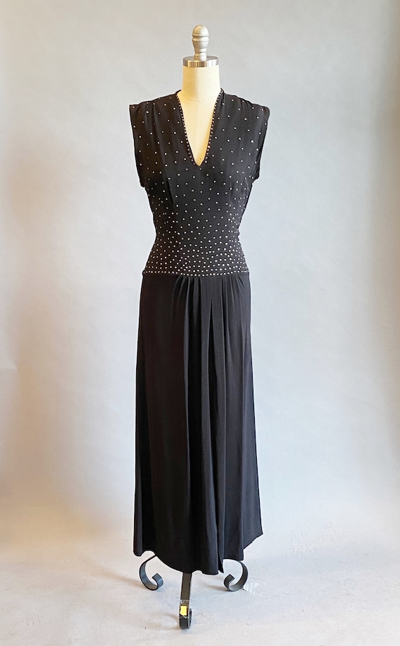 1930s Stunning Black Dress / 30s Black Dress With… - image 2