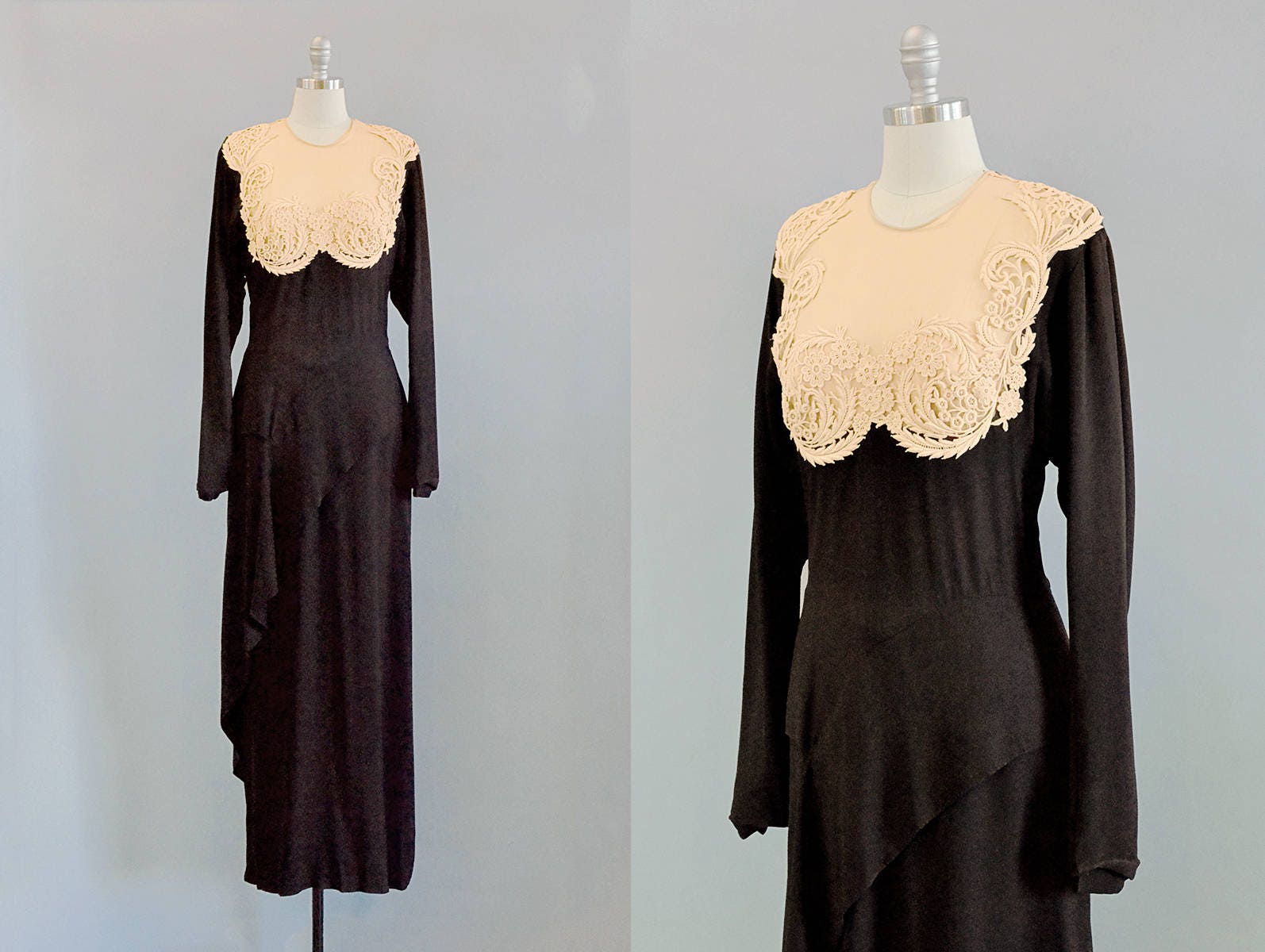 1940s Peggy Hunt Black Silk Crepe 