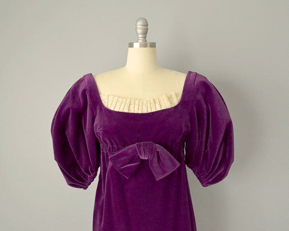 1960s Plum Velvet Regency Sleeved Dress / Purple … - image 8