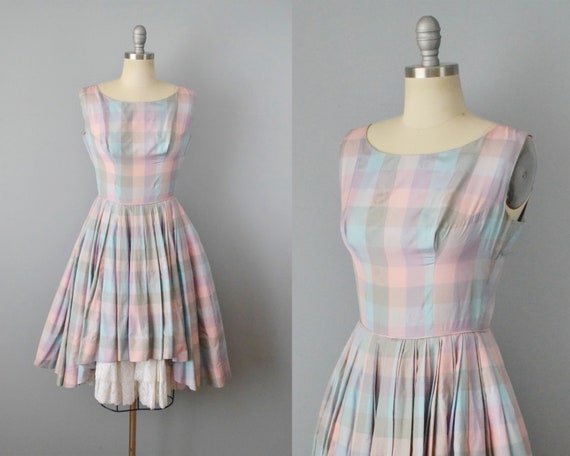 1950s Silk Plaid and Jacquard Paisley Dress / Gar… - image 1