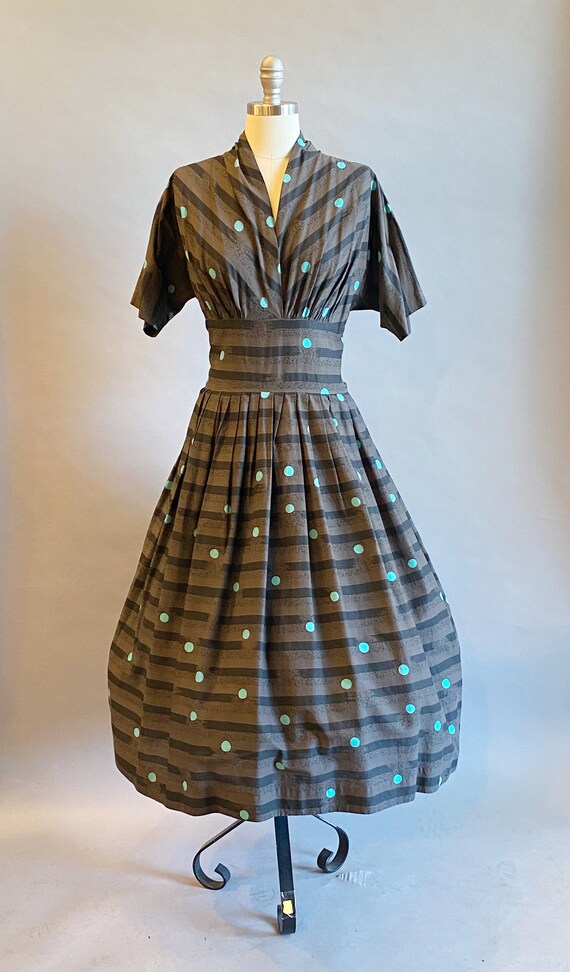 1950s Polka Dot Day Dress / 50s Fit And Flare / 1… - image 2