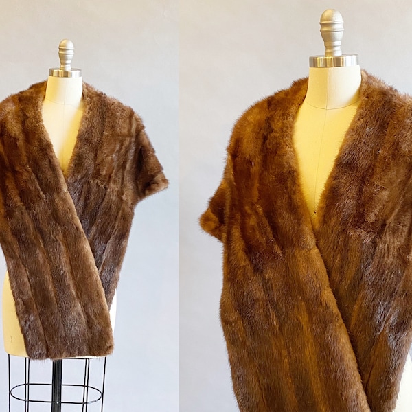 1950's Mink Stole / 50's Dark Brown Mink Wrap / Vintage Mink Stole / Size: One Size Fits Most