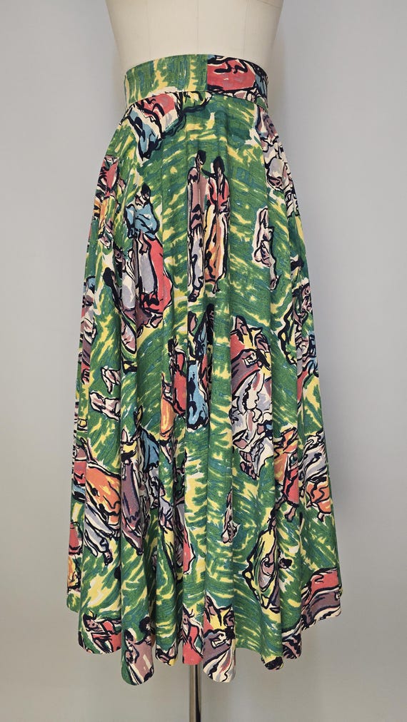 1950s Circle Skirt / Hand Painted Mexican Skirt /… - image 4