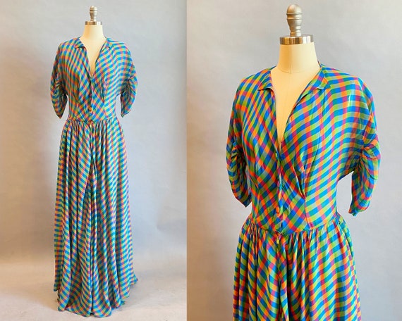 1940's Evening Dress / 1940s Plaid Dress / 1940s … - image 1